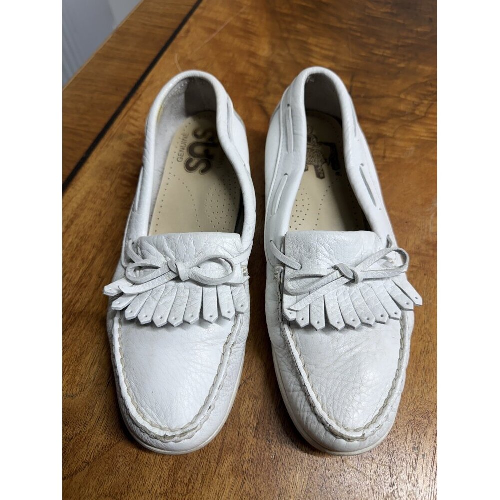 SAS Tripod Women’s 8.5 N Comfort Tassled Loafers White Leather Made In USA